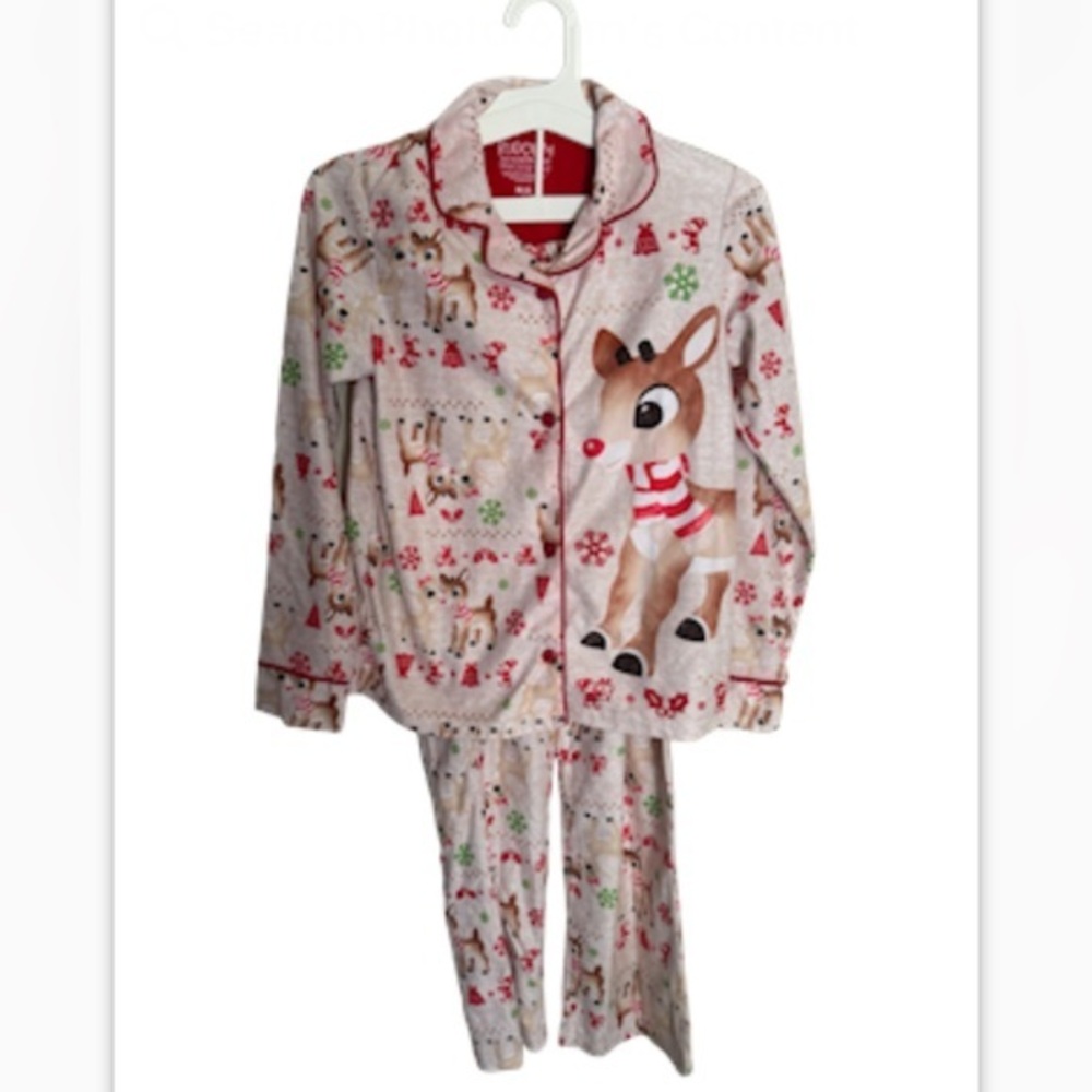 RUDOLPH THE RED NOSE REINDEER kids 2 piece all over print button up pijama set-M